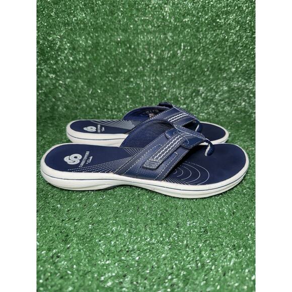 Clarks Sea Breeze Cloud Steppers Women’s Size 5 Blue Fabric Flip Flop Sandals - Picture 1 of 9